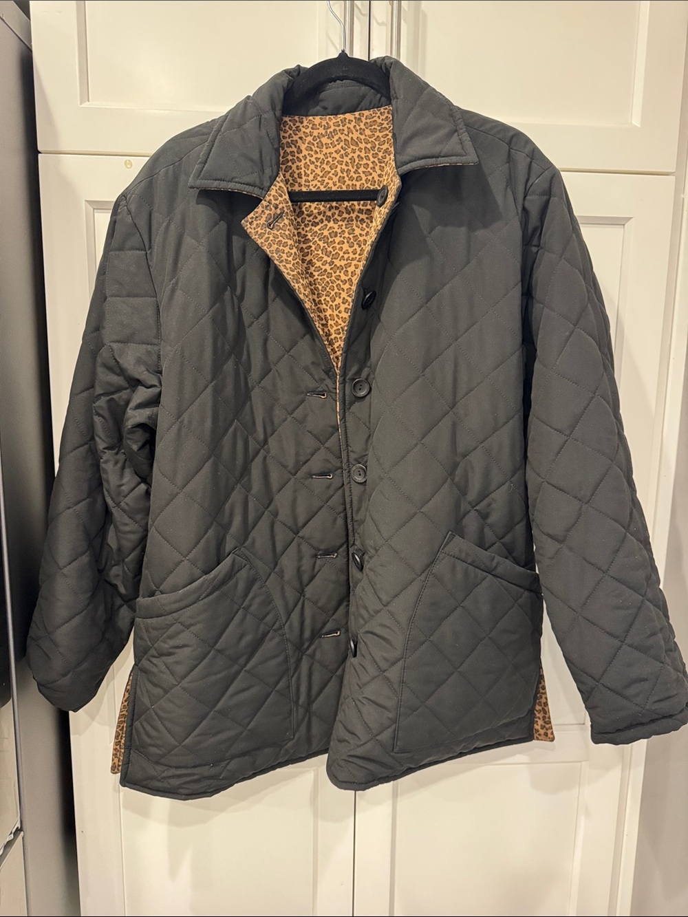 Bottega Veneta Quilted Black Reversible Jacket with Leopard-Print